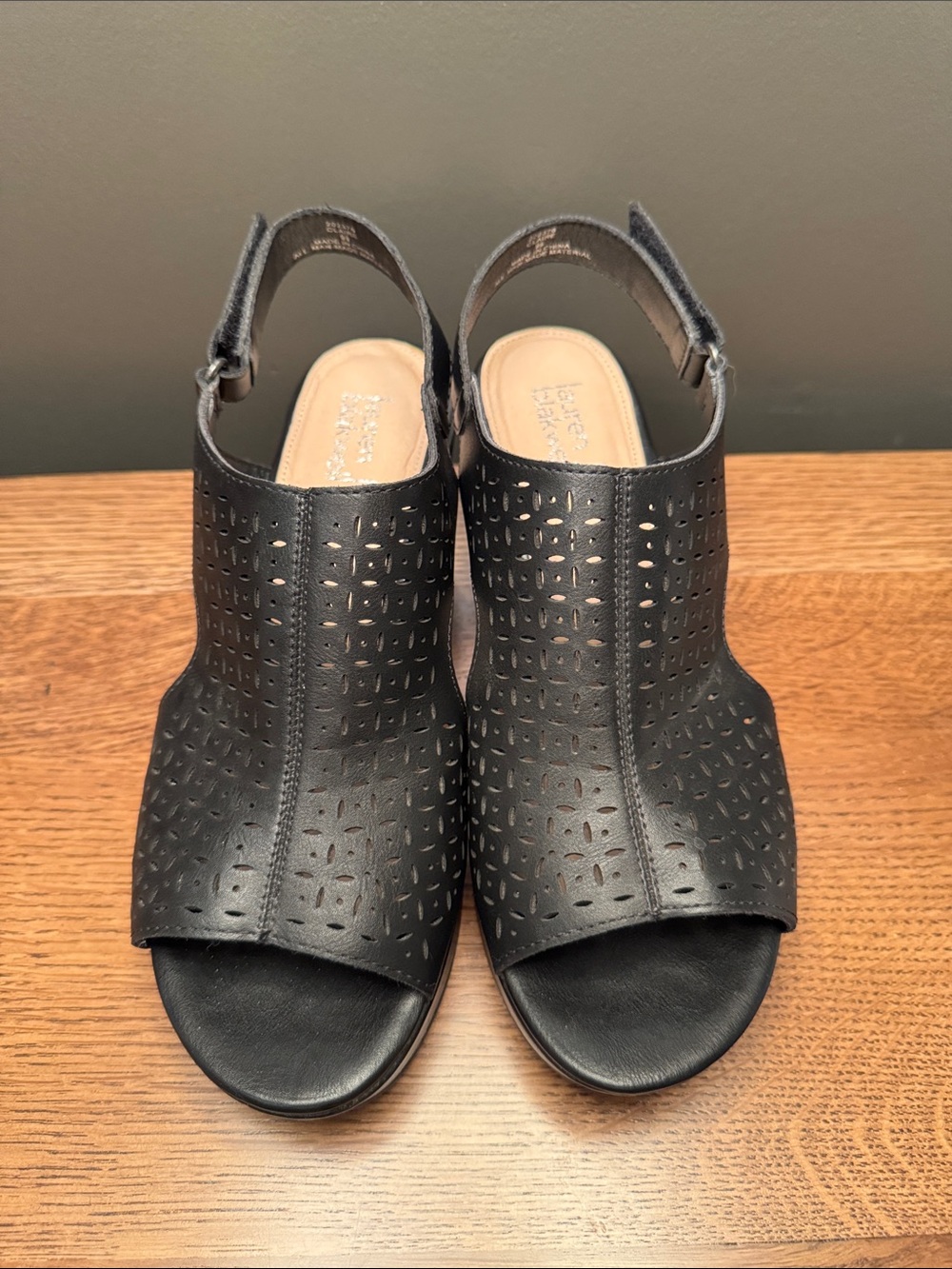 Lauren Blakwell Claire Black Perforated Wedge Sandals - 9.5M